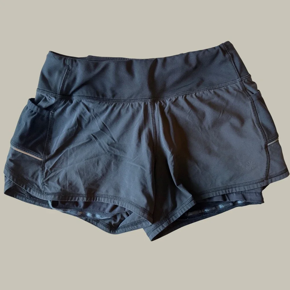 Athleta Womens Black 2-in-1 Running Shorts Built-in Liner Pockets XS